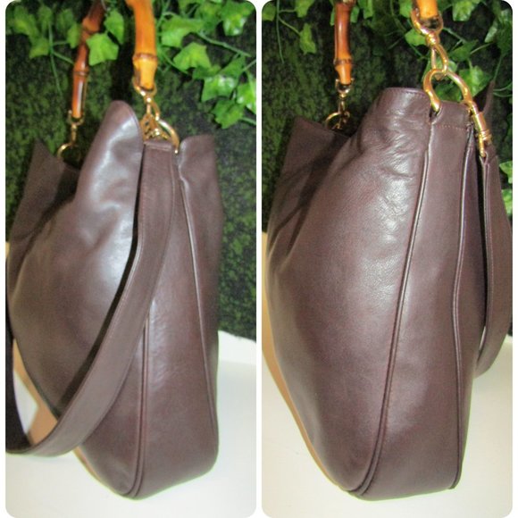 AUTHENTIC GUCCI BROWN LEATHER LARGE BAMBOO SHOULDER CROSSBODY BAG - Picture 13 of 15